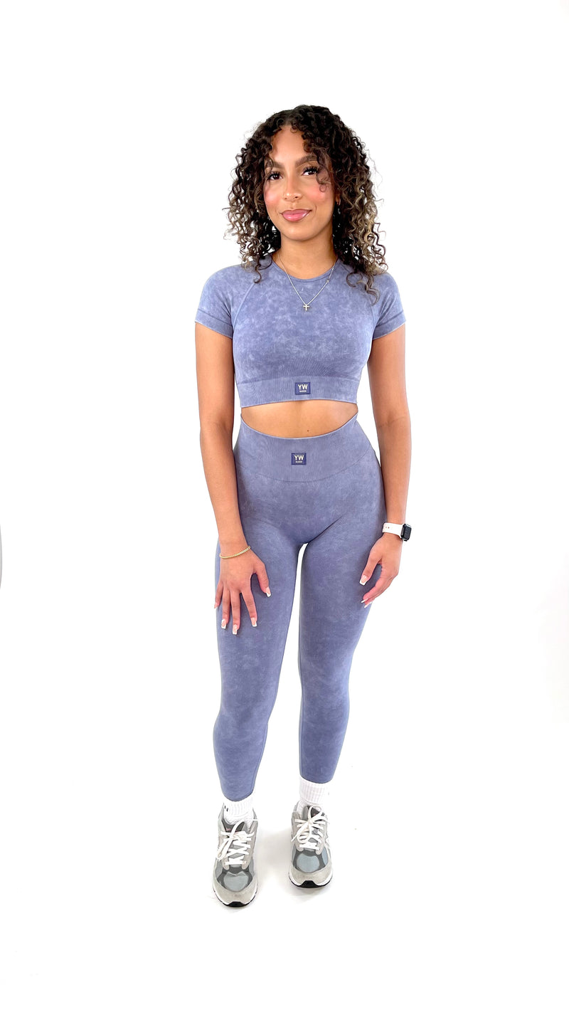 Cloud Crop Top Legging Set- Lagoon Blue